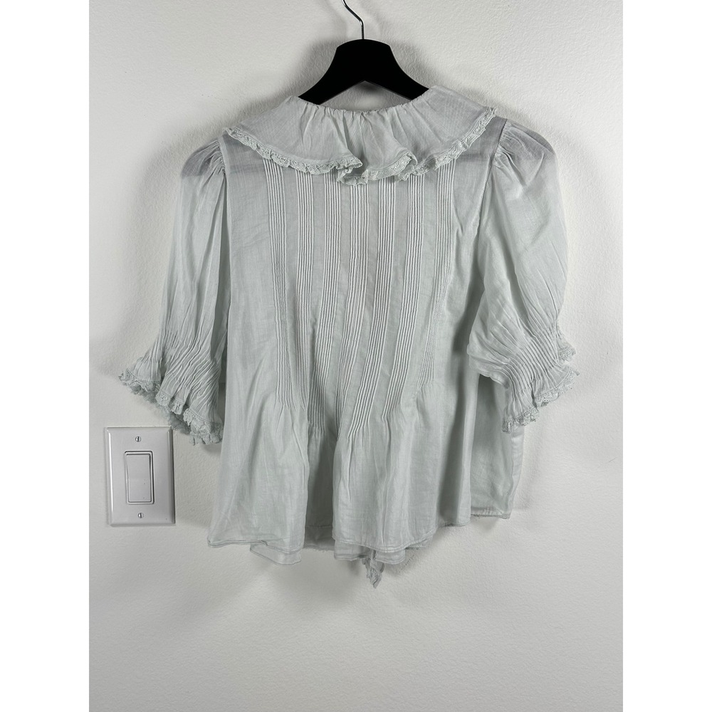 DOEN Henri Top Alice Blue Ruffle Pintuck Women's XS Edwardian Cottagecore - Picture 7 of 16